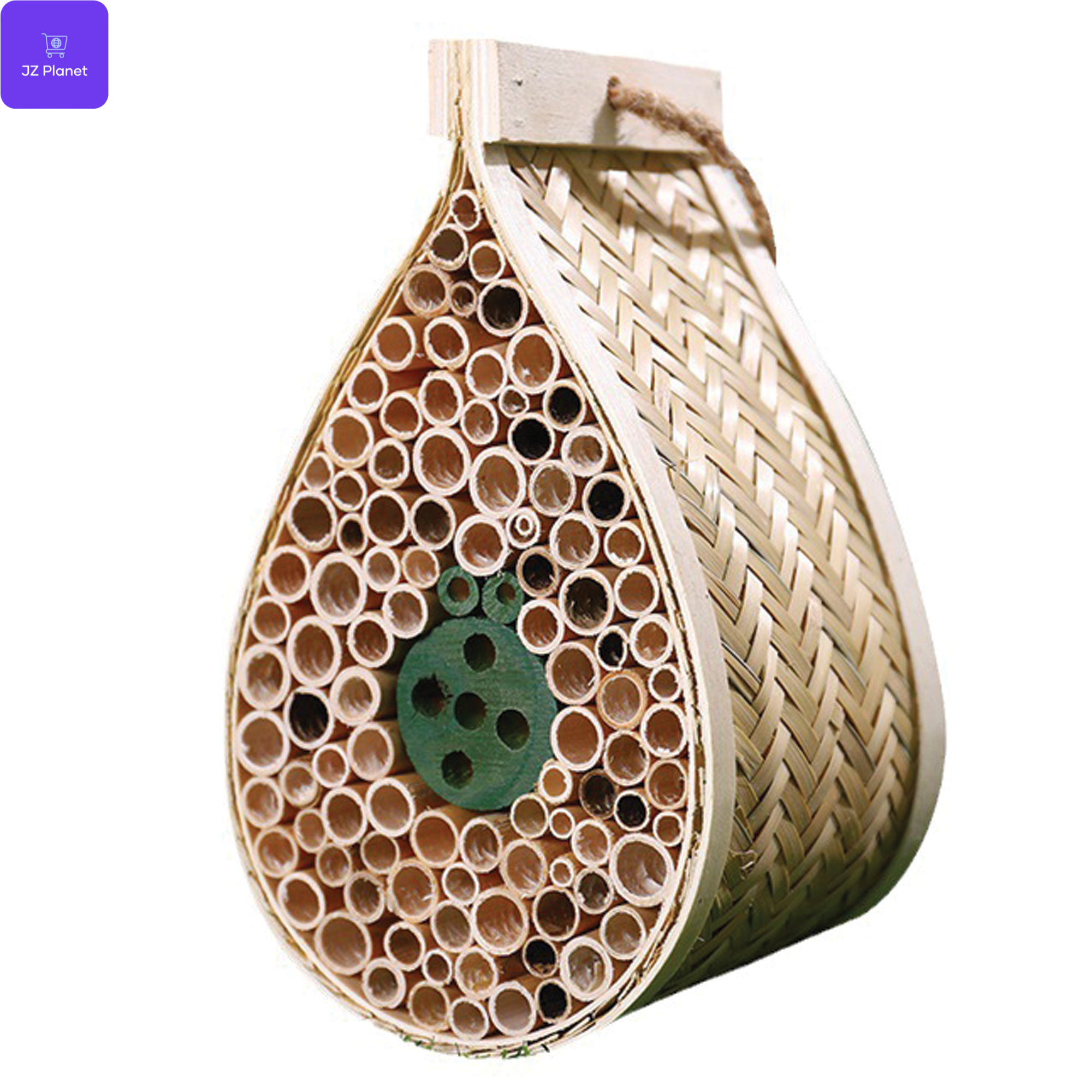 JZ Planet Bamboo Mason Beehive House – Tear Drop Pollinator Nest for Solitary Bees – Natural Garden Bee Habitat for Outdoor Beekeeping – Eco-Friendly Bamboo & Poplar Wood Insect Hotel for Yard & Balcony