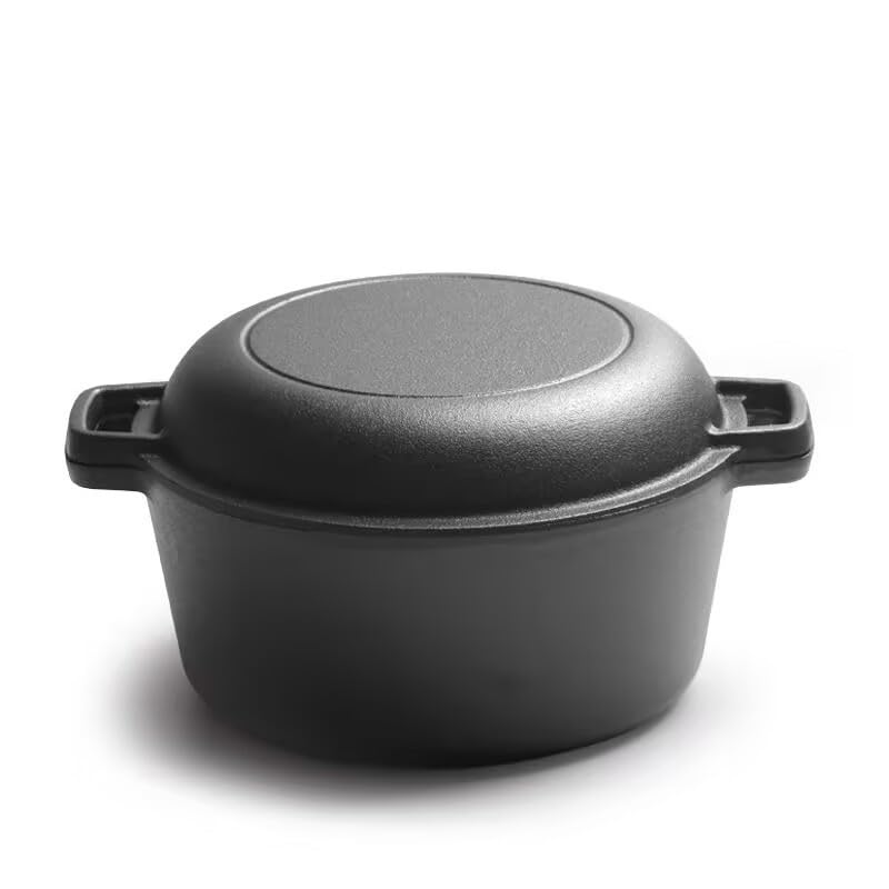 JZ Planet 6L Cast Iron Pot with Functional Pan Lid - 2-in-1 Dutch Oven & Skillet Combo, 4.8L Capacity, 32cm - Heavy-Duty Cast Iron Casserole with Lid/Grill Pan - For Stovetop, Oven & Campfire Cooking