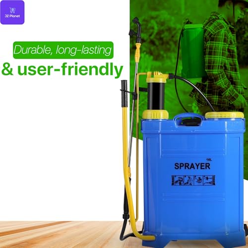 JZ Planet 16L Backpack Pressure Sprayer - Manual Pump - Comfortable Padded Straps, Adjustable Nozzle - Heavy-Duty Plastic Tank for Garden, Farm, Pest Control & Cleaning