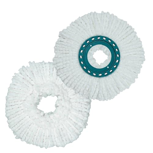 JZ Planet Microfibre Mop Head Replacement for Spin Mop - 2PCS Round White Refill Pads - Compatible with Leifheit - Reusable, Machine Washable, for Wet & Dry Cleaning