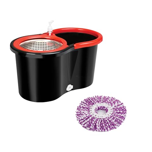 JZ Planet Spin Mop & Bucket Set with 2 Microfiber Mop Heads – 360° Rotating Stainless Steel Handle (90–120cm), Durable ABS Bucket – Compact Cleaning System for Home, Office & Multi-Surface Floors