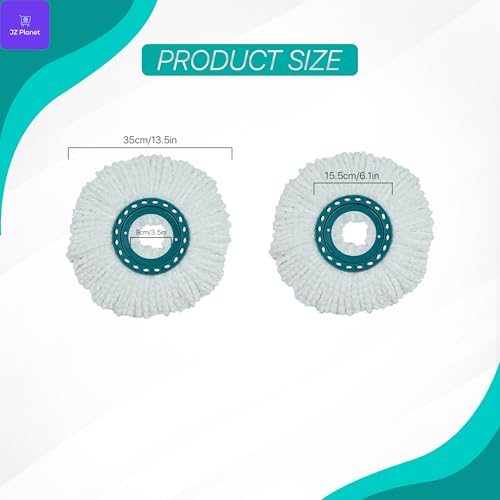 JZ Planet Microfibre Mop Head Replacement for Spin Mop - 2PCS Round White Refill Pads - Compatible with Leifheit - Reusable, Machine Washable, for Wet & Dry Cleaning