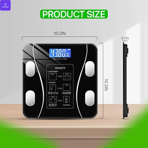 JZ Planet Bluetooth Smart Body Fat Scale - White Digital Weight Scale with App Sync, USB Rechargeable, 13 Body Metrics, LED Display - Slim ABS+Glass Design for Home, Gym, Fitness & Wellness Tracking
