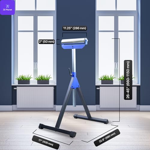 JZ Planet 1 Pack Folding Roller Stand - Heavy-Duty Steel Construction, 60kg Load Capacity - Adjustable Support Stand with Smooth Roller Head - Ideal for Woodworking, Cutting, & Material Feeding