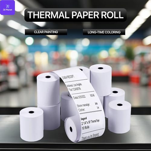 JZ Planet 5X Thermal Paper Rolls - 8x8cm Receipt Paper Made from Pure Wood Pulp - BPA-Free, Jam-Free, Fade-Resistant POS Paper - Compatible with Most Thermal Printers & Cash Registers