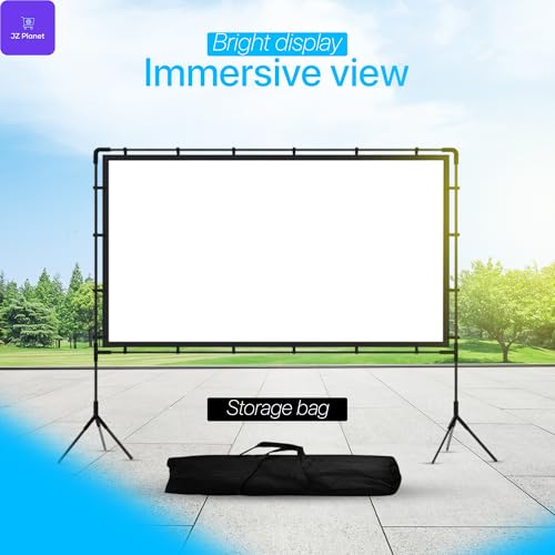 JZ Planet 120" Portable Movie Projector Screen - 16:9 HD Foldable Projection Screen with Black Border - Wrinkle-Free Polyester with Steel Frame - Indoor & Outdoor Theater, Presentations, Camping