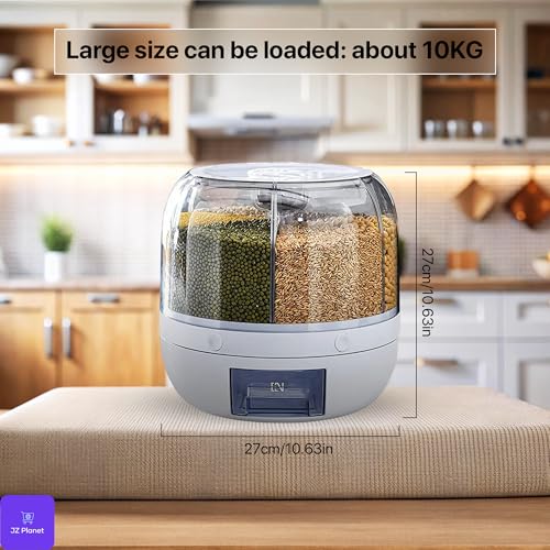 6-Grid Rotating Food Grain Dispenser - 3.6L Airtight Dry Food Storage, White
