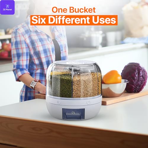6-Grid Rotating Food Grain Dispenser - 3.6L Airtight Dry Food Storage, White