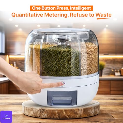 6-Grid Rotating Food Grain Dispenser - 3.6L Airtight Dry Food Storage, White