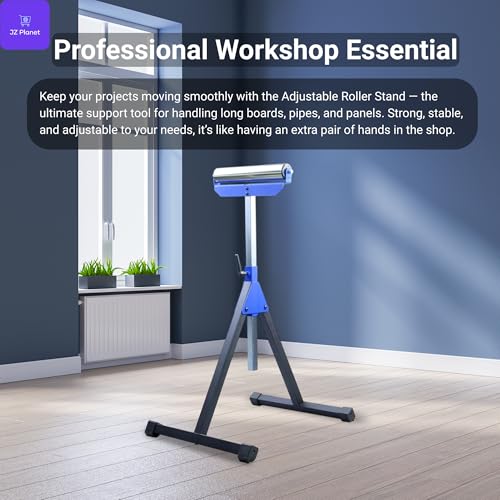 JZ Planet 1 Pack Folding Roller Stand - Heavy-Duty Steel Construction, 60kg Load Capacity - Adjustable Support Stand with Smooth Roller Head - Ideal for Woodworking, Cutting, & Material Feeding