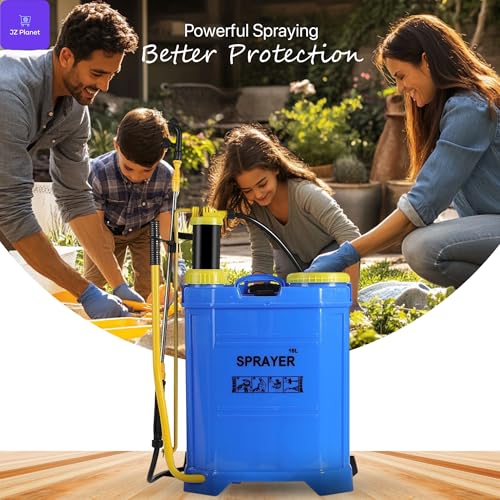JZ Planet 16L Backpack Pressure Sprayer - Manual Pump - Comfortable Padded Straps, Adjustable Nozzle - Heavy-Duty Plastic Tank for Garden, Farm, Pest Control & Cleaning