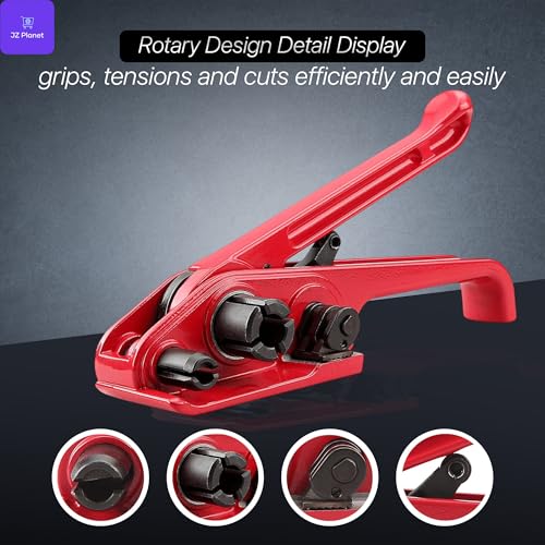 JZ Planet Strapping Kit for Heavy Duty Tough Pallet - Industrial Steel Load Stabilizer Tool in Red - Durable & Visible Packaging Support for Warehousing, Shipping, Construction