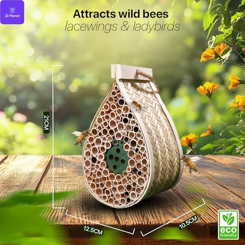 Bamboo Mason Beehive House - Tear Drop Pollinator Nest for Solitary Bees - Natural Garden Bee Habitat for Outdoor Beekeeping - Eco-Friendly Bamboo & Poplar Wood Insect Hotel for Yard & Balcony