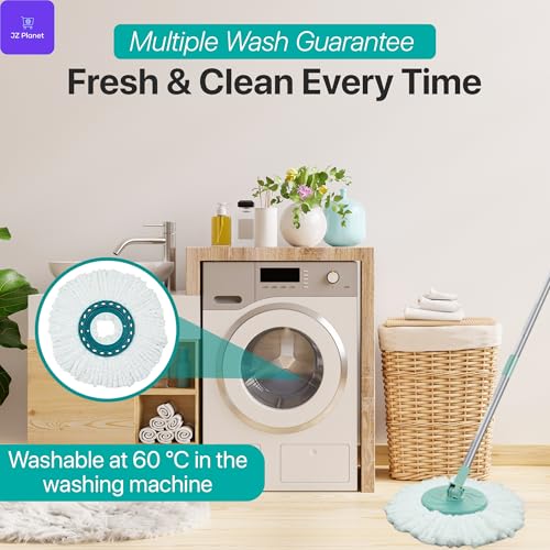 JZ Planet Microfibre Mop Head Replacement for Spin Mop - 2PCS Round White Refill Pads - Compatible with Leifheit - Reusable, Machine Washable, for Wet & Dry Cleaning