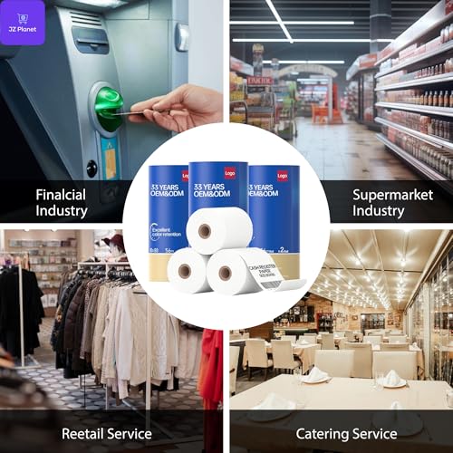 JZ Planet 5X Thermal Paper Rolls - 8x8cm Receipt Paper Made from Pure Wood Pulp - BPA-Free, Jam-Free, Fade-Resistant POS Paper - Compatible with Most Thermal Printers & Cash Registers