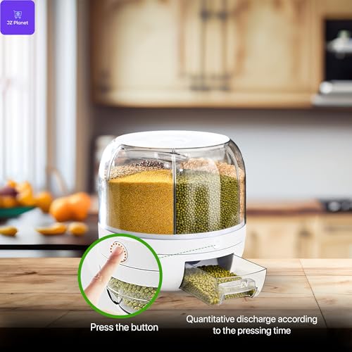 6-Grid Rotating Food Grain Dispenser - 3.6L Airtight Dry Food Storage, White