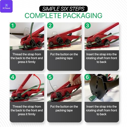 JZ Planet Strapping Kit for Heavy Duty Tough Pallet - Industrial Steel Load Stabilizer Tool in Red - Durable & Visible Packaging Support for Warehousing, Shipping, Construction