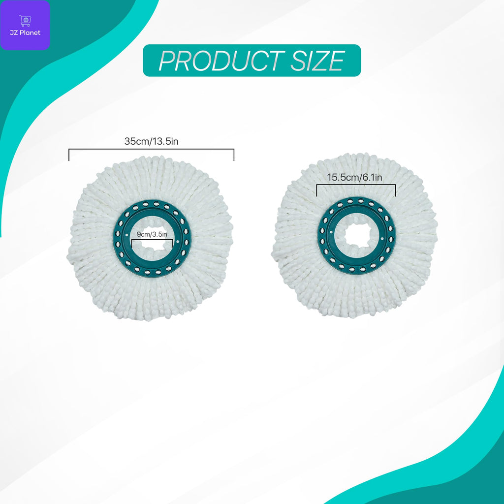 JZ Planet Microfibre Mop Head Replacement for Spin Mop - 2PCS Round White Refill Pads - Compatible with Leifheit - Reusable, Machine Washable, for Wet & Dry Cleaning