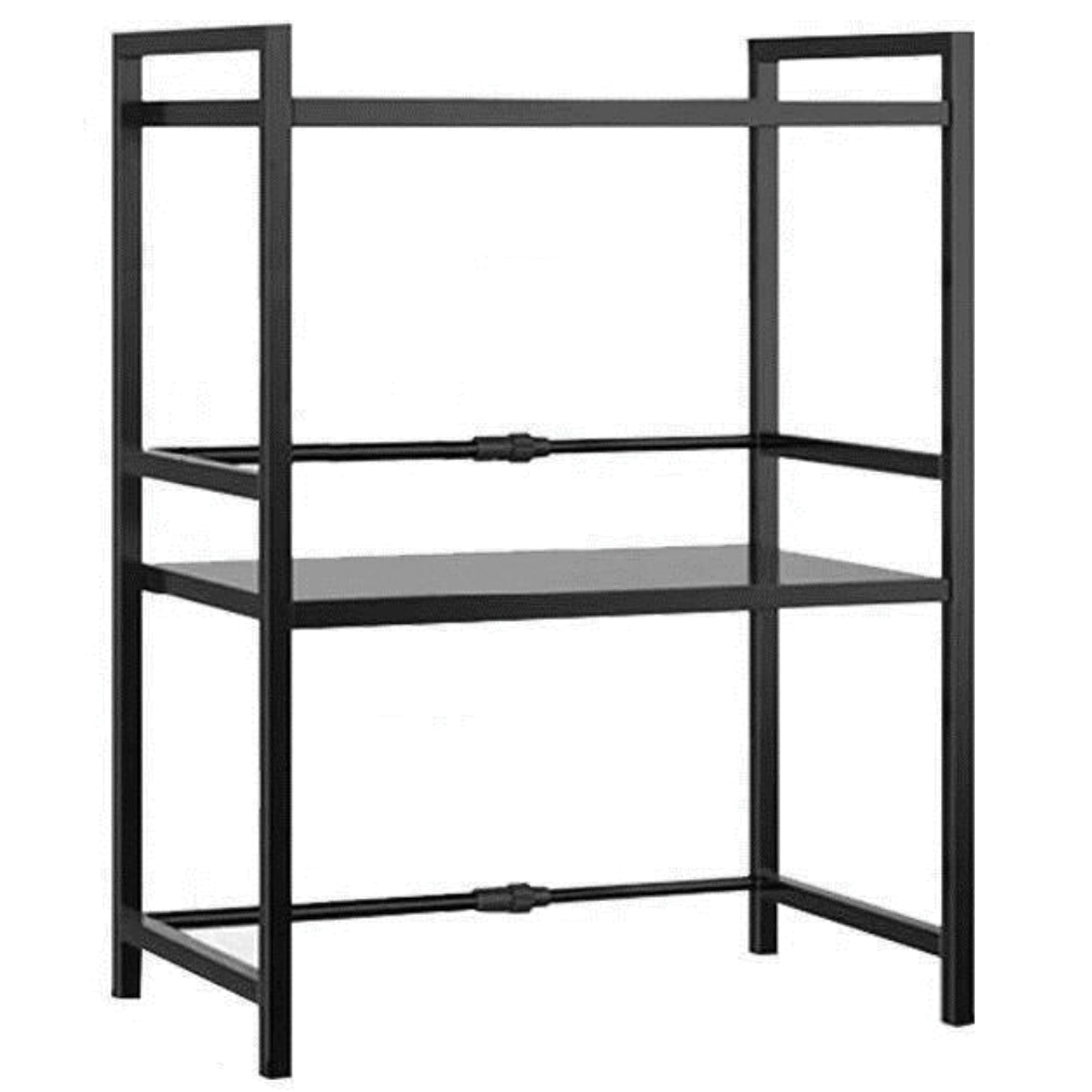 JZ Planet Microwave Double Shelf - 2-Tier Adjustable Metal Rack with Hooks, Knife Holder, Cutting Board & Chopstick Organizer - Space-Saving Counter Storage Rack (Black/White)