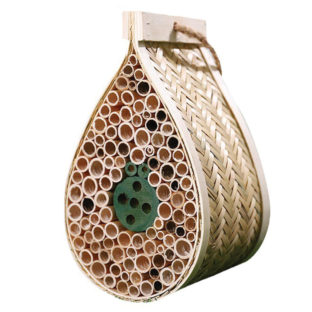 Bamboo Mason Beehive House - Tear Drop Pollinator Nest for Solitary Bees - Natural Garden Bee Habitat for Outdoor Beekeeping - Eco-Friendly Bamboo & Poplar Wood Insect Hotel for Yard & Balcony