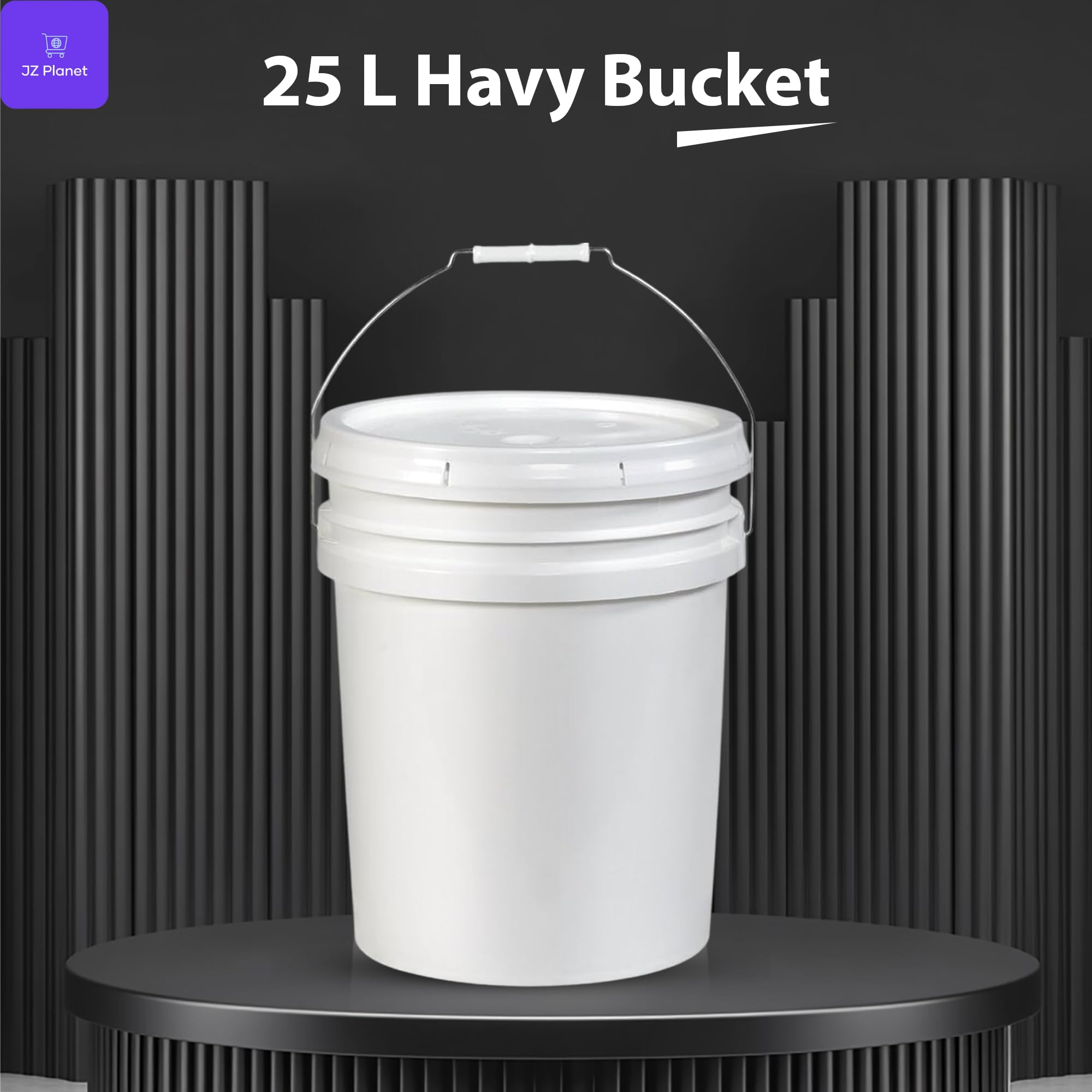 JZ Planet Empty Paint Bucket with Lid – 20L White Plastic Storage Containers – Durable PP Material, Leakproof, Stackable – for Paint, Mixing, Construction, Gardening & Home Use