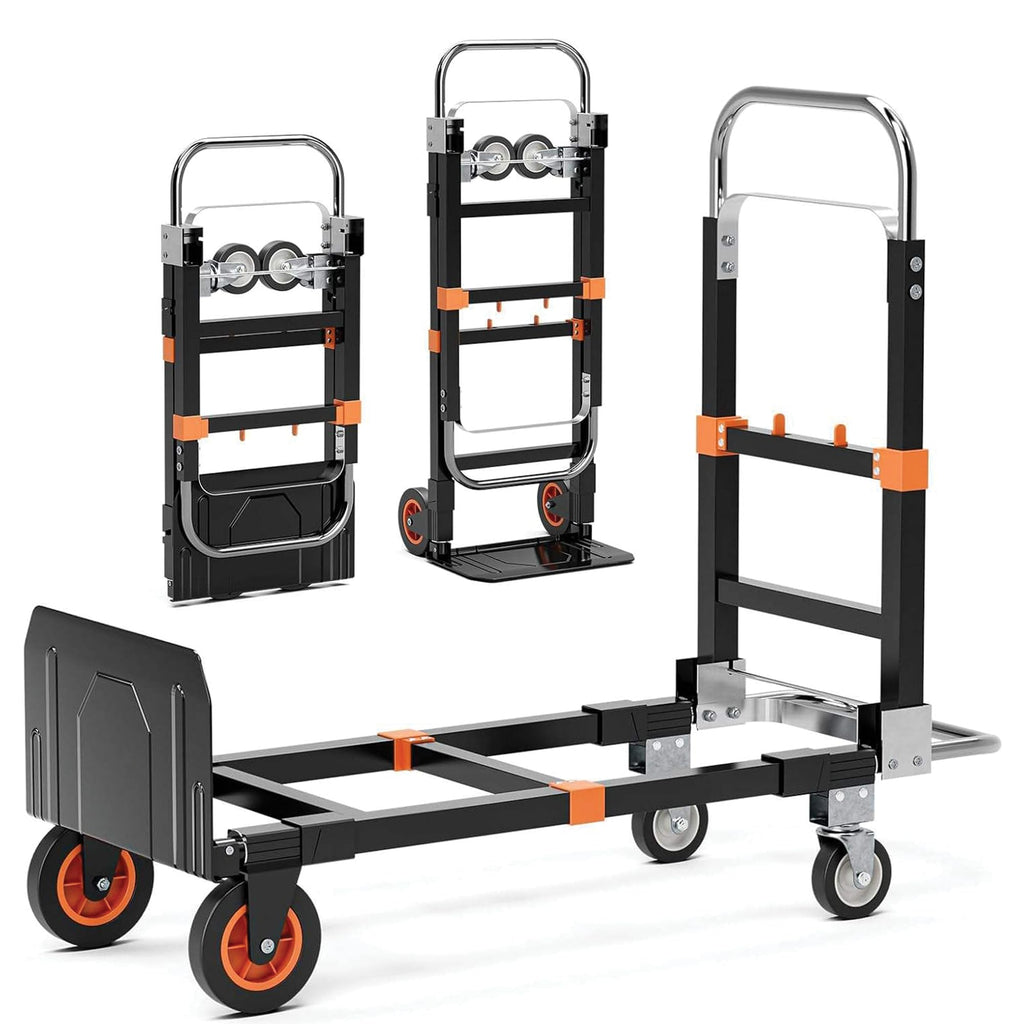JZ Planet Folding Hand Truck - 500lbs Capacity Heavy Duty Dolly Cart - Adjustable Alloy Steel Frame with Telescoping Handle & Expandable Base - Compact, Portable Utility Trolley for Moving & Transport