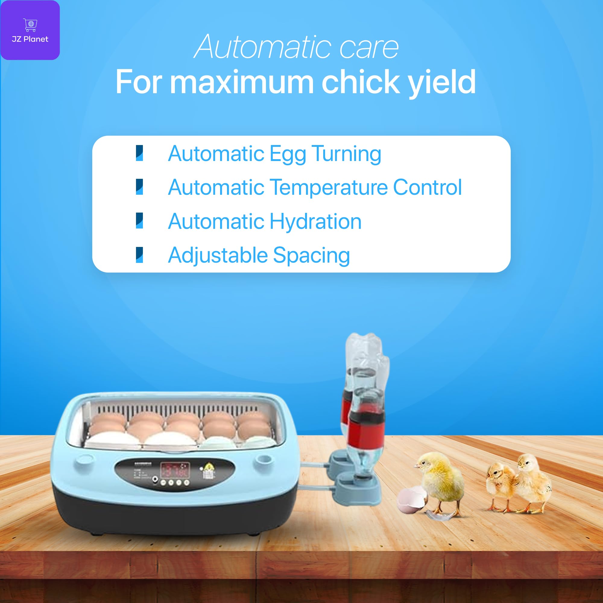Automatic 12 Egg Incubator - Digital Hatching Machine with Temperature Control & Auto Egg Turner - 80W Energy Efficient, Compact Design - PP Plastic Poultry Incubator for Chicken, Duck, Quail