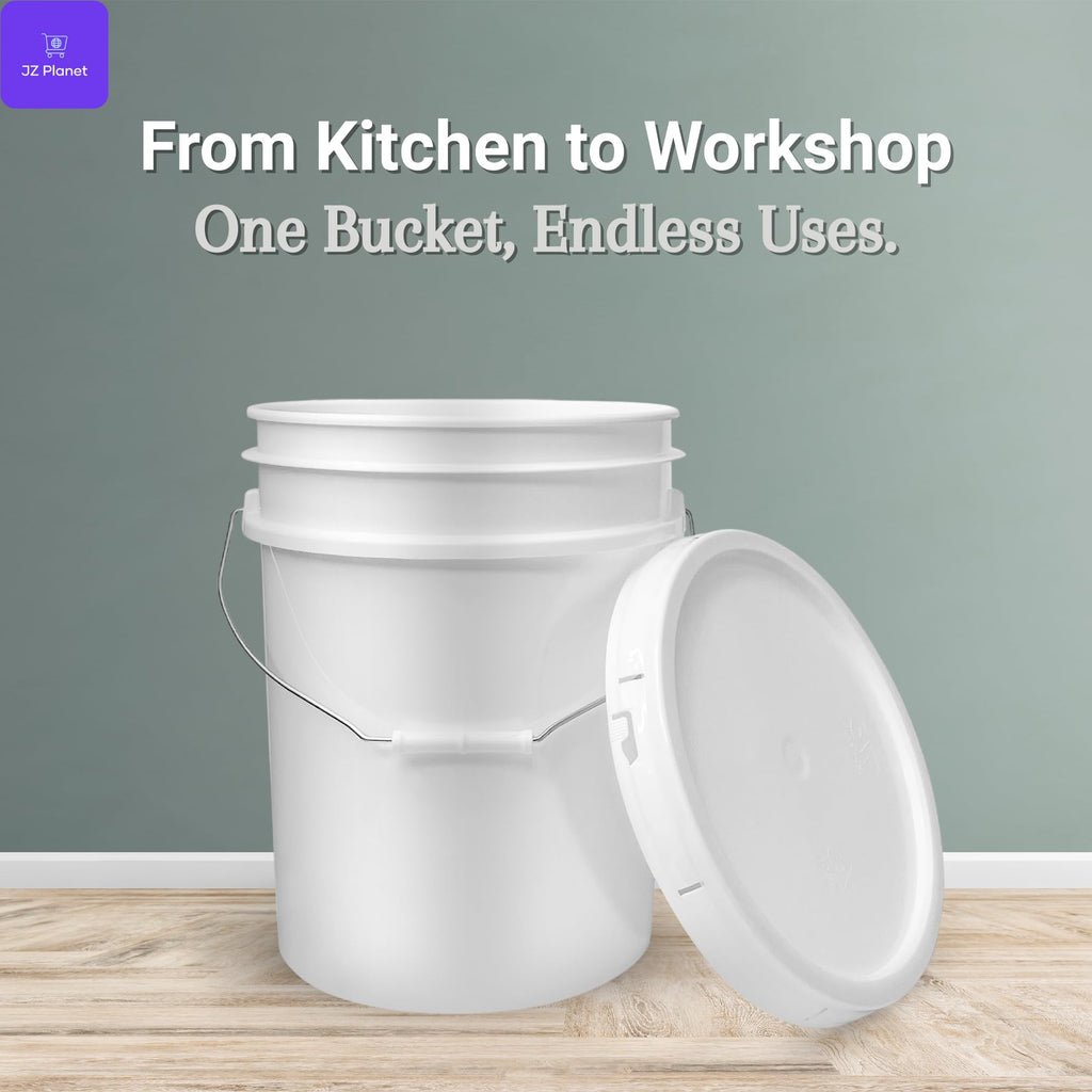 JZ Planet Empty Paint Bucket with Lid – 20L White Plastic Storage Containers – Durable PP Material, Leakproof, Stackable – for Paint, Mixing, Construction, Gardening & Home Use