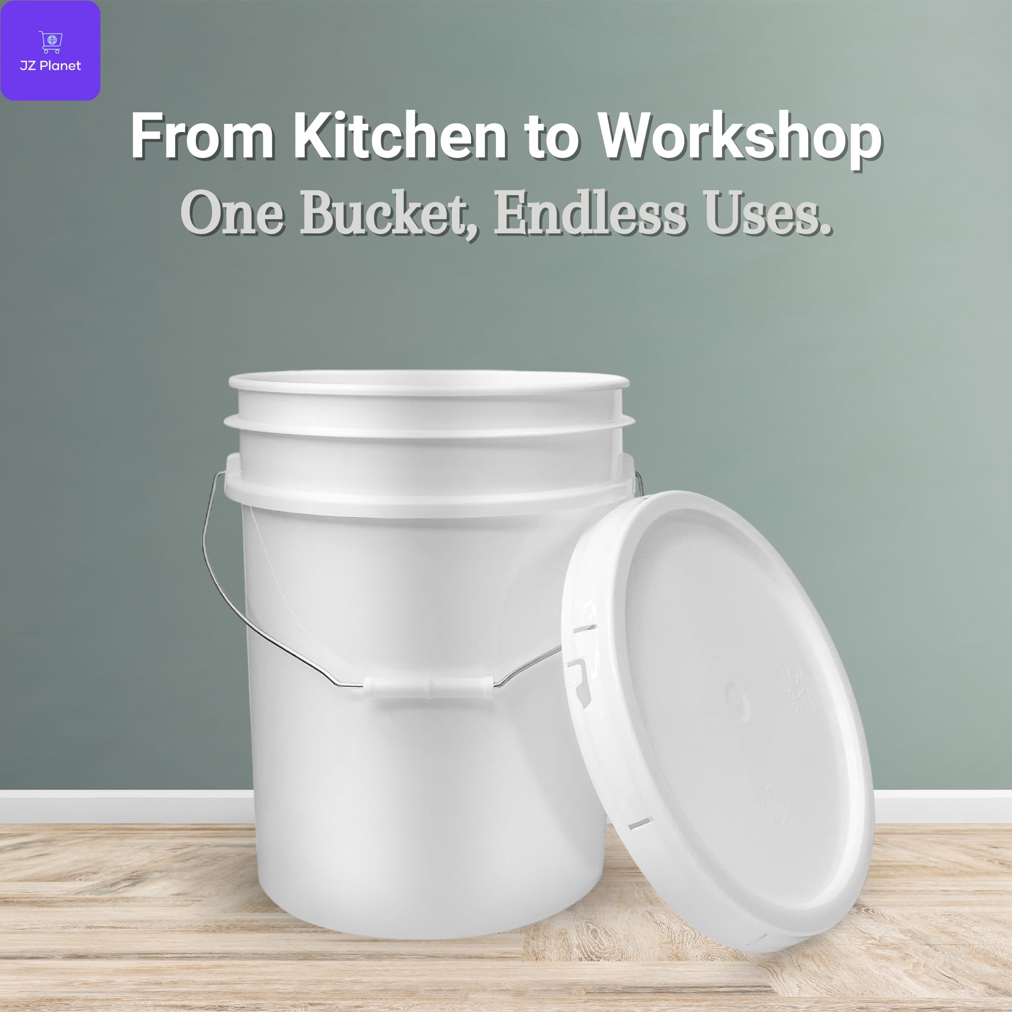 JZ Planet Empty Paint Bucket with Lid – 20L White Plastic Storage Containers – Durable PP Material, Leakproof, Stackable – for Paint, Mixing, Construction, Gardening & Home Use
