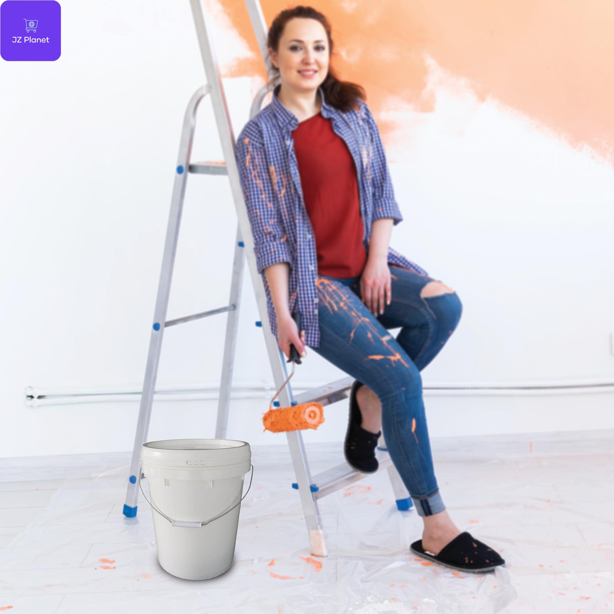 JZ Planet Empty Paint Bucket with Lid – 20L White Plastic Storage Containers – Durable PP Material, Leakproof, Stackable – for Paint, Mixing, Construction, Gardening & Home Use