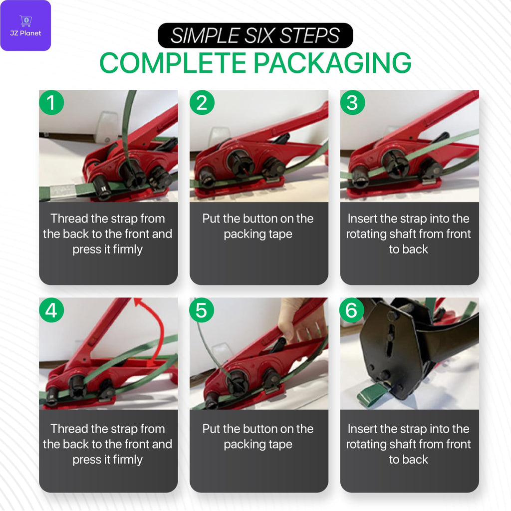 JZ Planet Strapping Kit for Heavy Duty Tough Pallet - Industrial Steel Load Stabilizer Tool in Red - Durable & Visible Packaging Support for Warehousing, Shipping, Construction