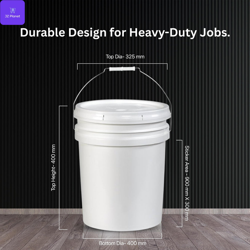 JZ Planet Empty Paint Bucket with Lid – 20L White Plastic Storage Containers – Durable PP Material, Leakproof, Stackable – for Paint, Mixing, Construction, Gardening & Home Use