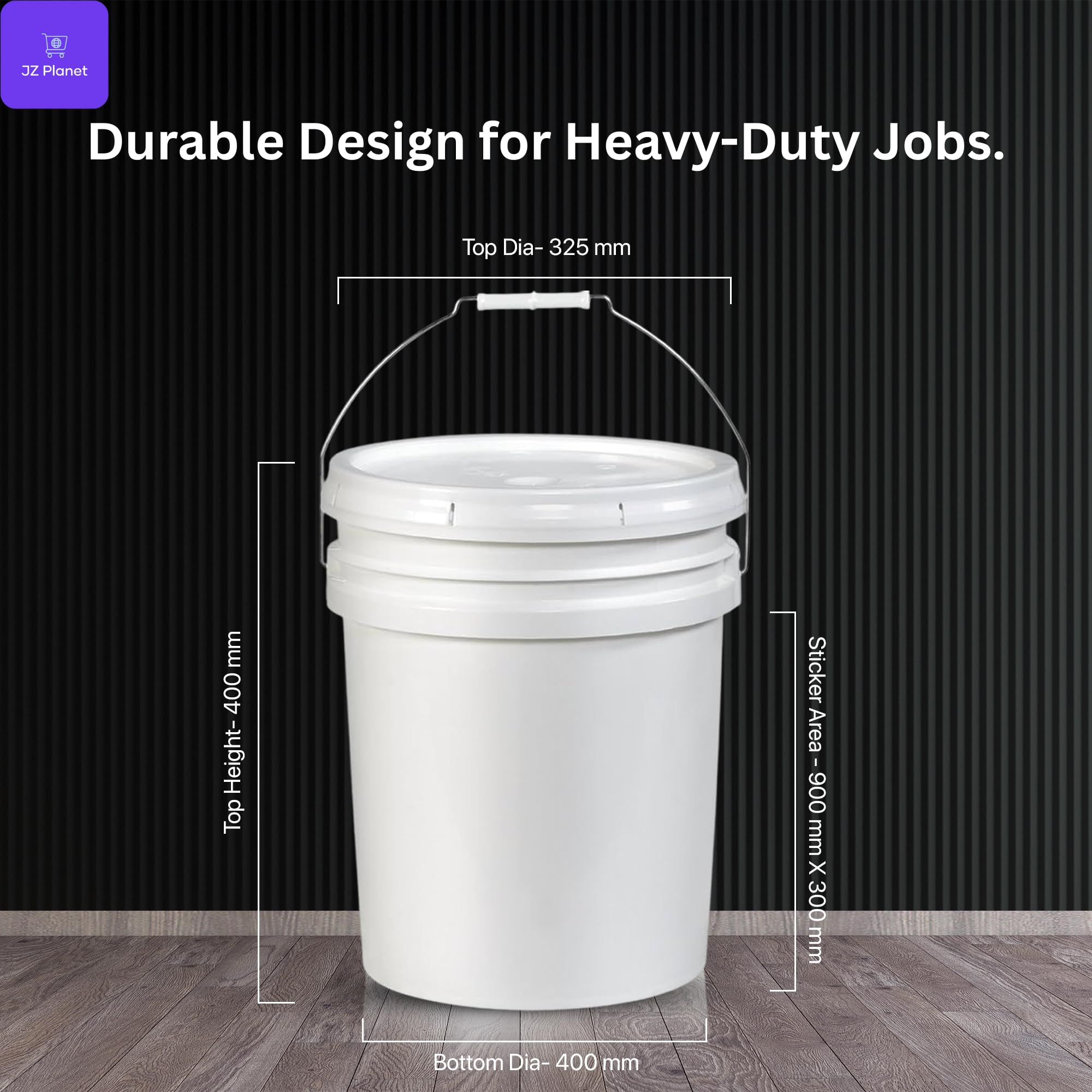 JZ Planet Empty Paint Bucket with Lid – 20L White Plastic Storage Containers – Durable PP Material, Leakproof, Stackable – for Paint, Mixing, Construction, Gardening & Home Use