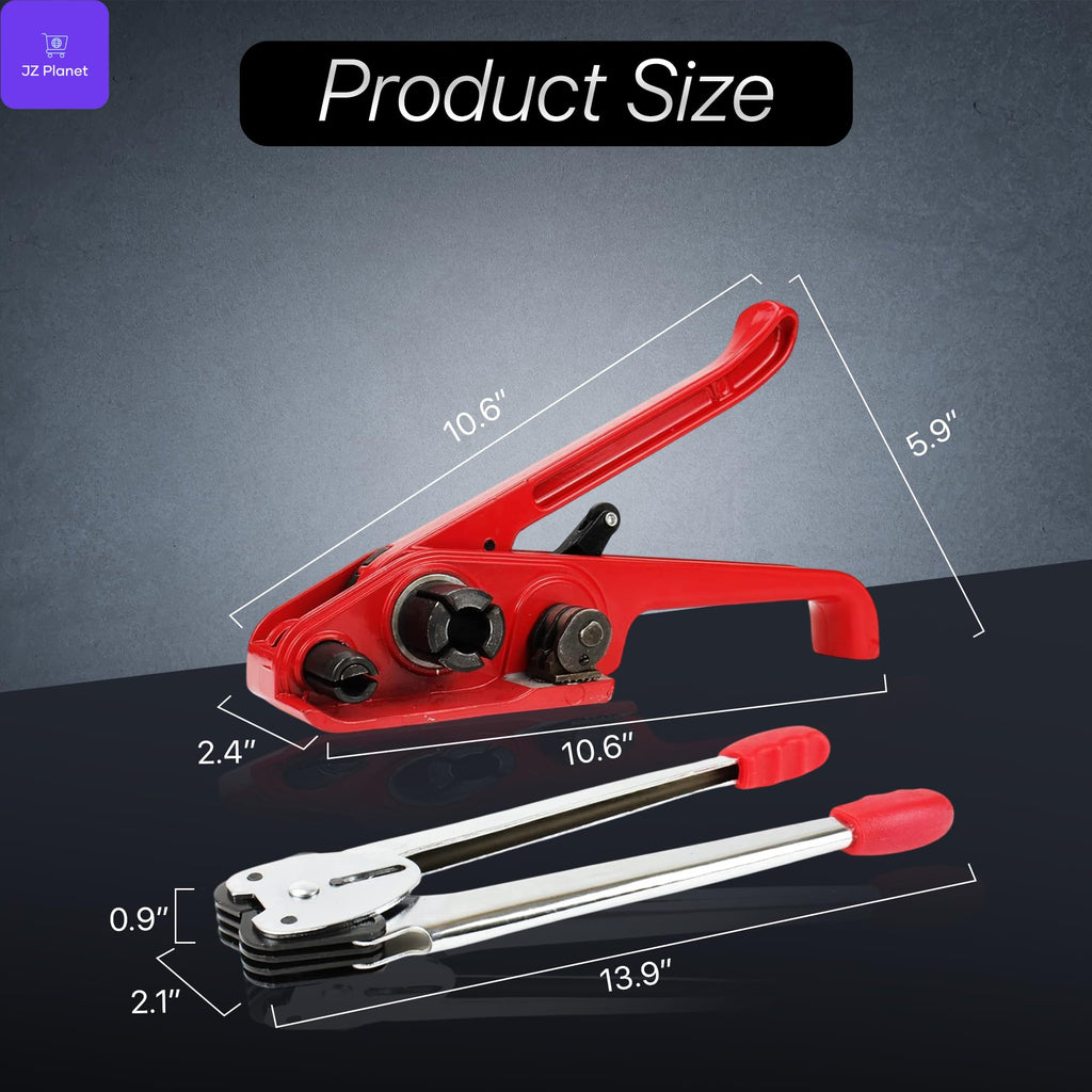 JZ Planet Strapping Kit for Heavy Duty Tough Pallet - Industrial Steel Load Stabilizer Tool in Red - Durable & Visible Packaging Support for Warehousing, Shipping, Construction