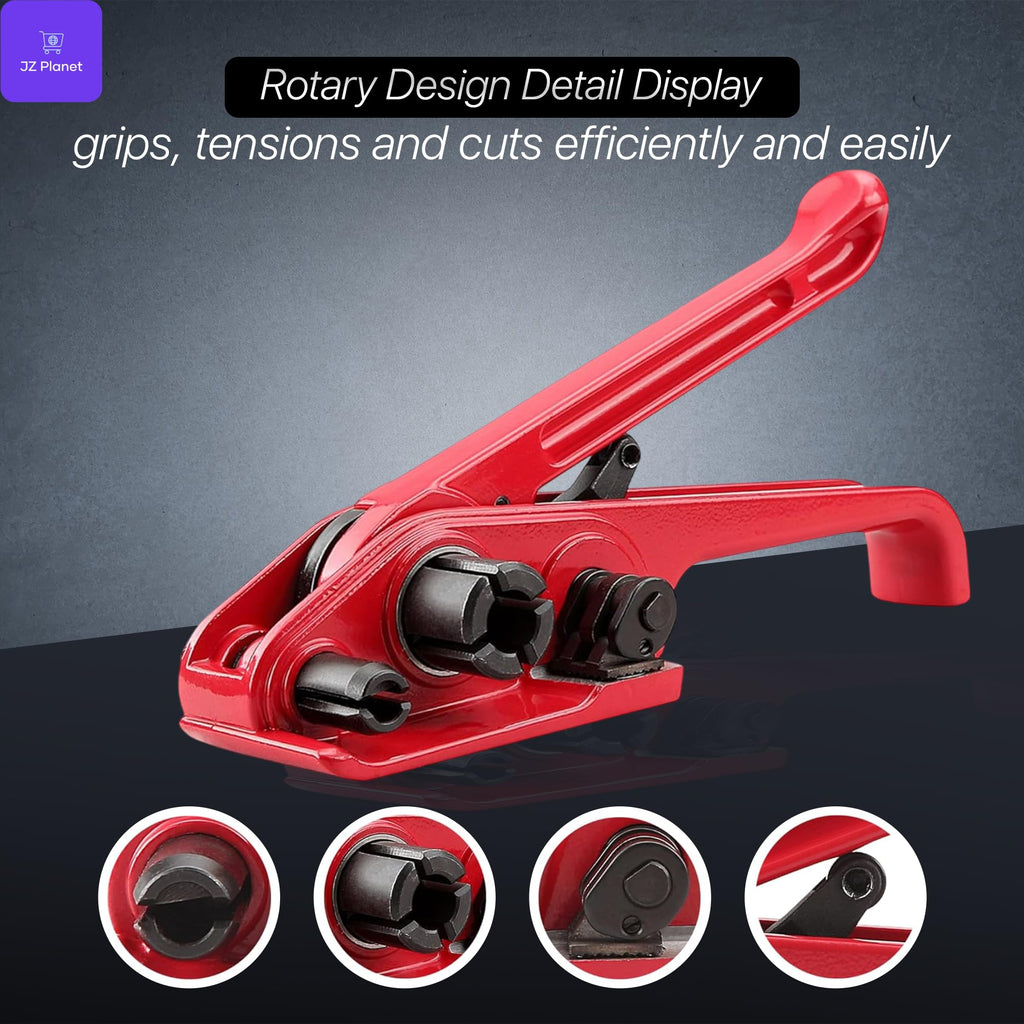 JZ Planet Strapping Kit for Heavy Duty Tough Pallet - Industrial Steel Load Stabilizer Tool in Red - Durable & Visible Packaging Support for Warehousing, Shipping, Construction
