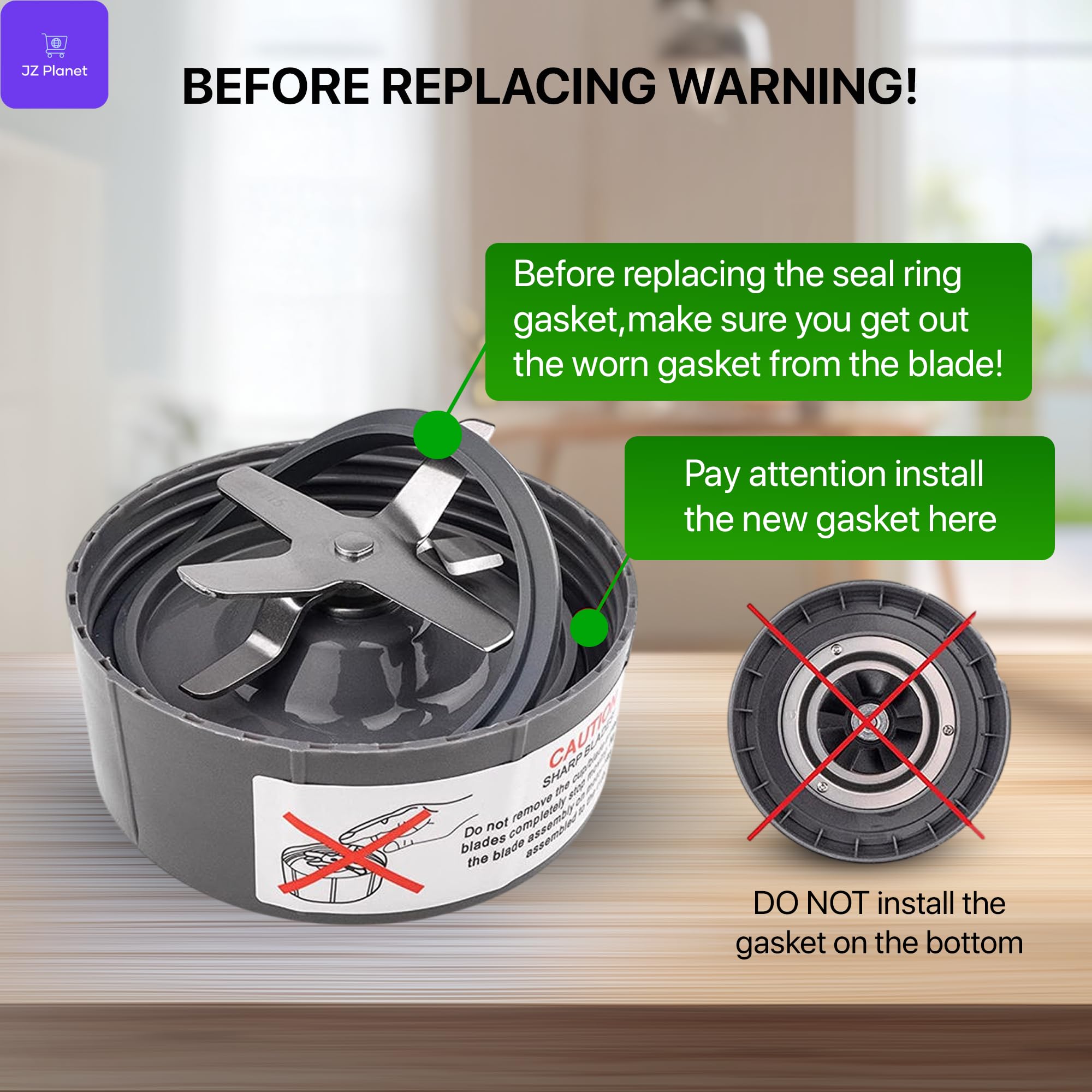 JZ Planet 3 x Grey Gasket Seal Rings for 900W Blender - 4 PCS Set with Removal Tool - BPA-Free Silicone Replacement Seals for Blender Cups - Leakproof, Easy to Install, Dishwasher Safe